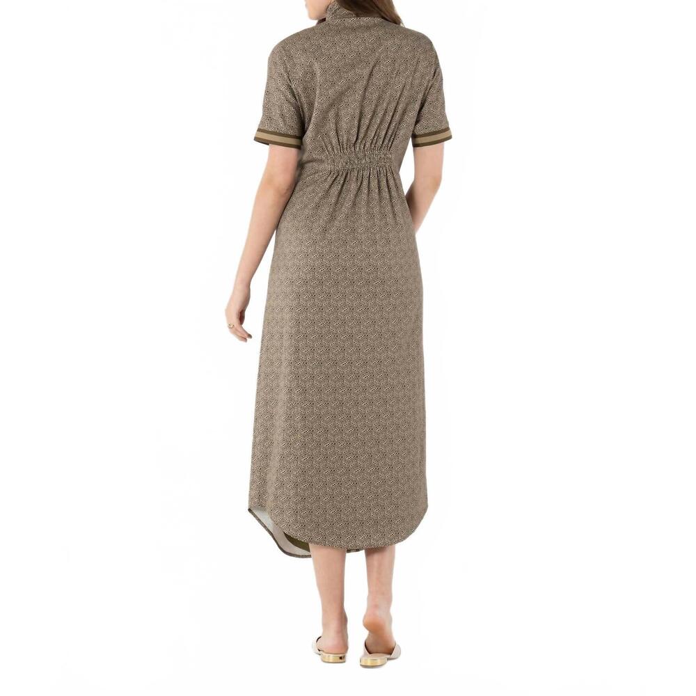 Emily McCarthy Georgia Midi button front Short Sleeve Dress in taupe/olive green - Picture 4 of 6